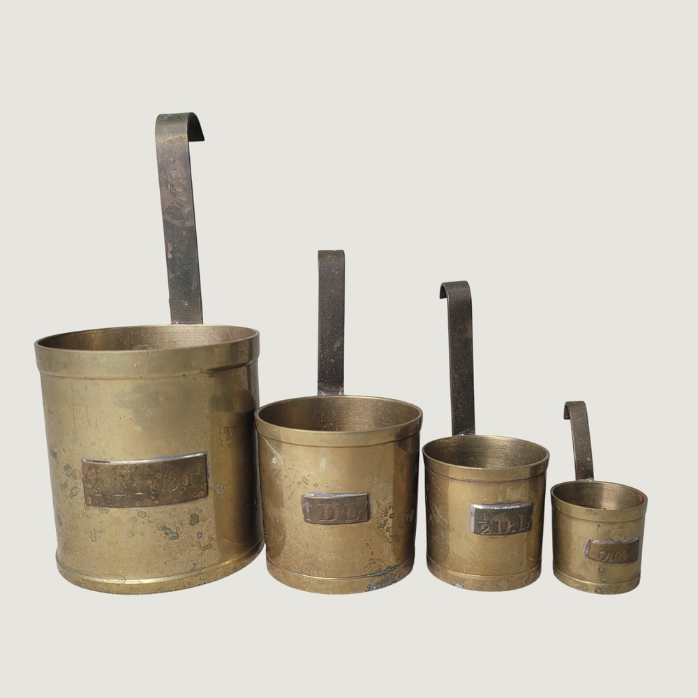 Vintage Brass Nesting Measuring Cups Hooked Handles Metric Measurements